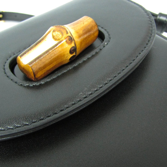 GUCCI Black Leather Bamboo Shoulder Bag - Picture 7 of 16